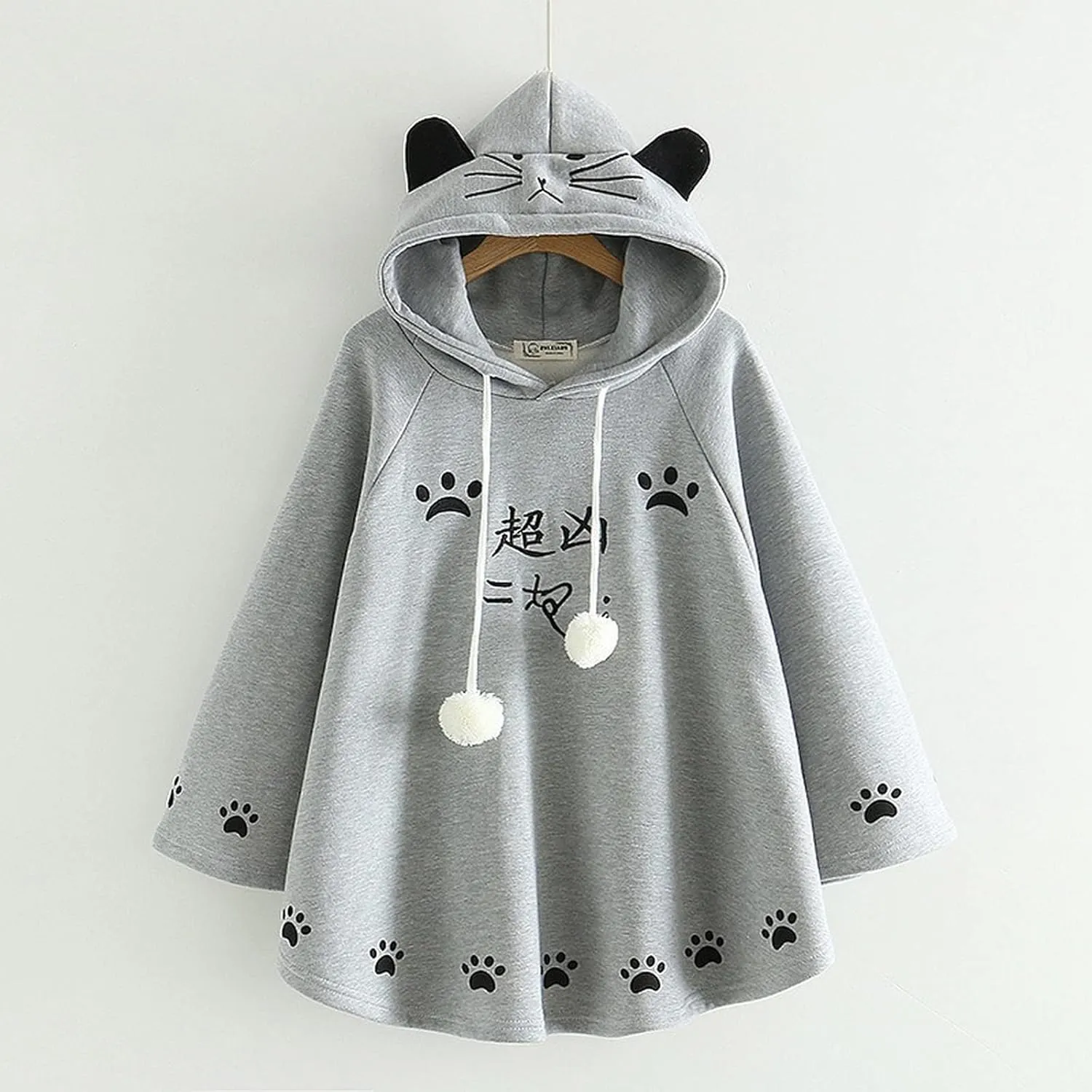Cat Ears Women Kawaii Hoodie Cloak Anime Cute Aesthetic Japanese Cat Paw Harajuku Cartoon Cosplay Y2K Alternative Top