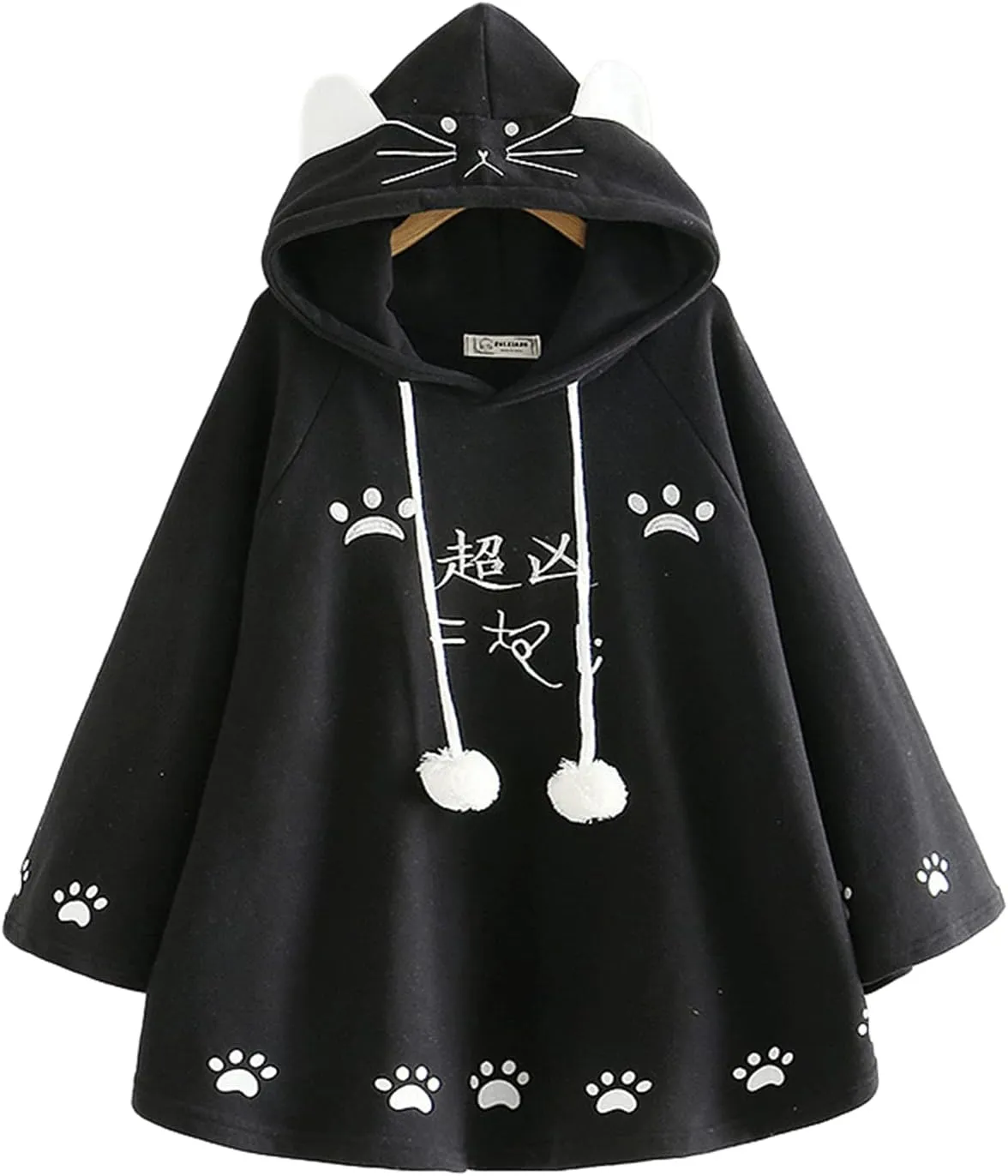 Cat Ears Women Kawaii Hoodie Cloak Anime Cute Aesthetic Japanese Cat Paw Harajuku Cartoon Cosplay Y2K Alternative Top