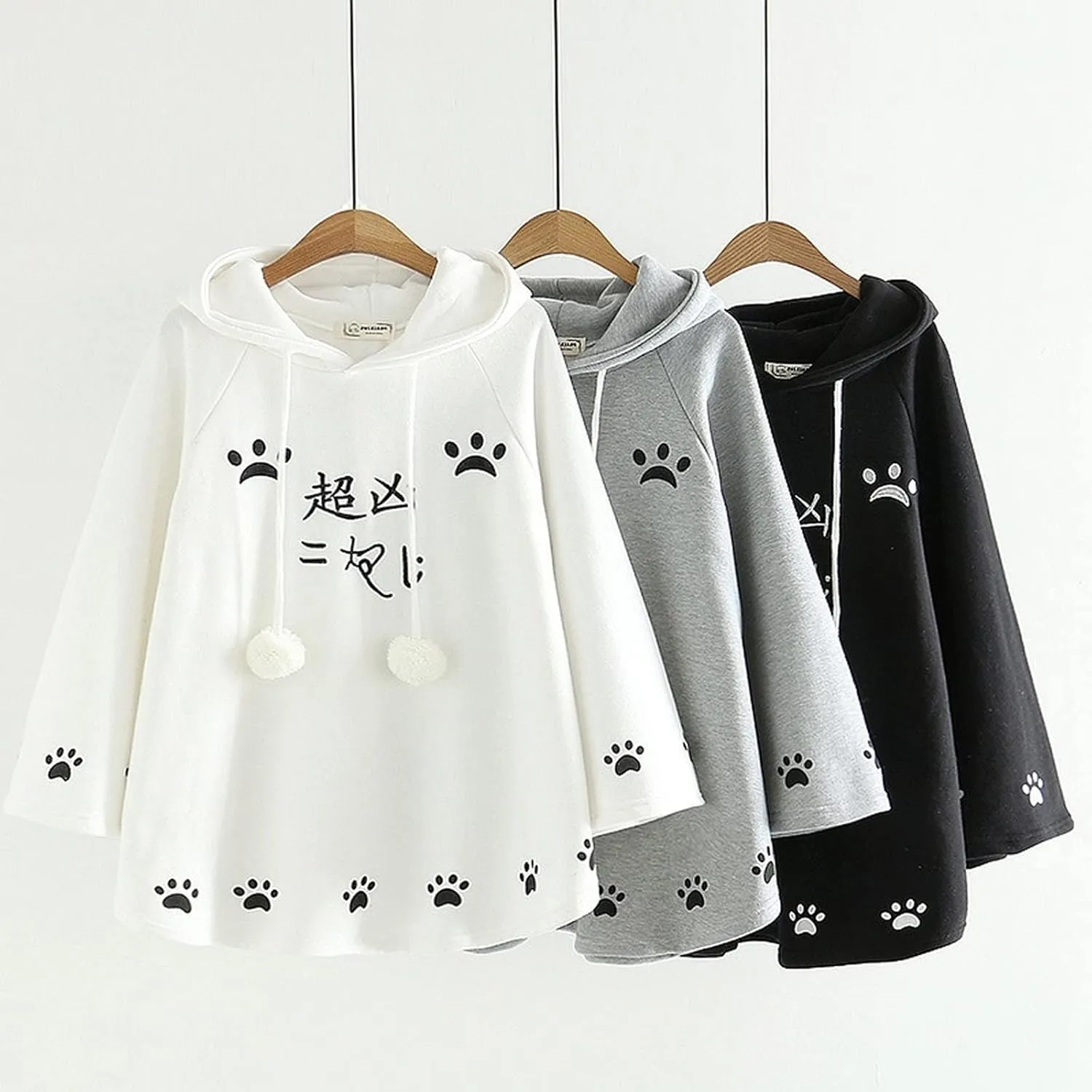 Cat Ears Women Kawaii Hoodie Cloak Anime Cute Aesthetic Japanese Cat Paw Harajuku Cartoon Cosplay Y2K Alternative Top