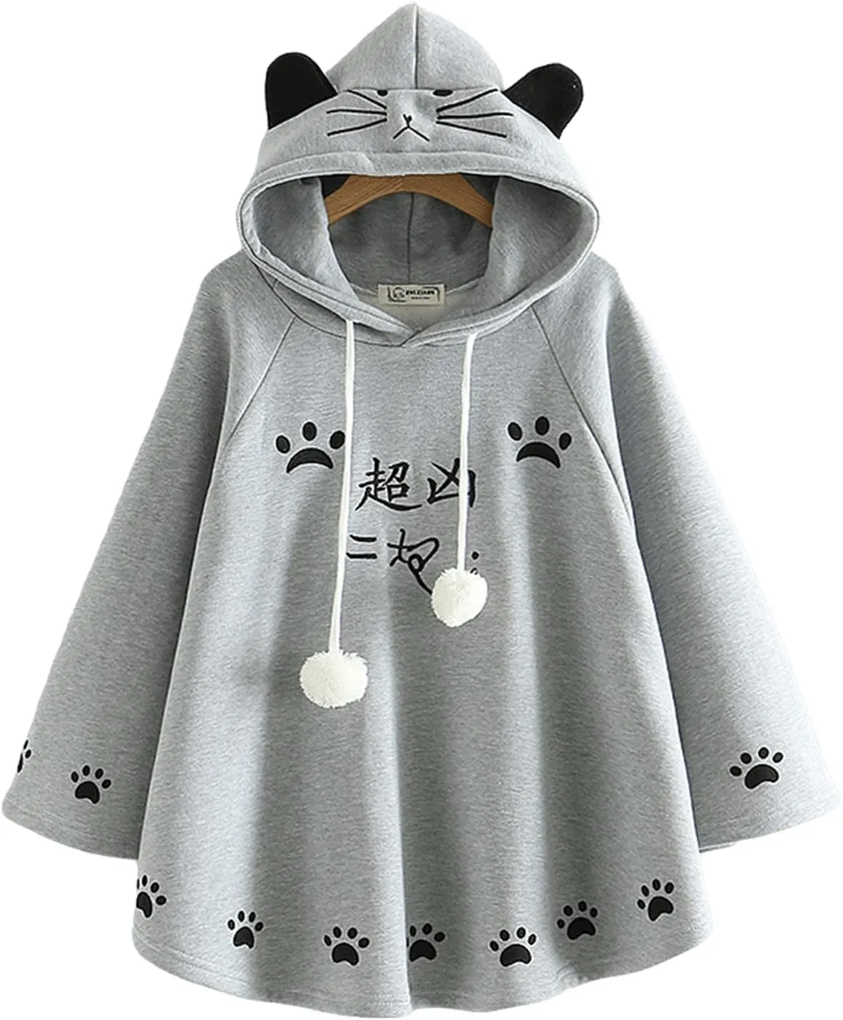 Cat Ears Women Kawaii Hoodie Cloak Anime Cute Aesthetic Japanese Cat Paw Harajuku Cartoon Cosplay Y2K Alternative Top