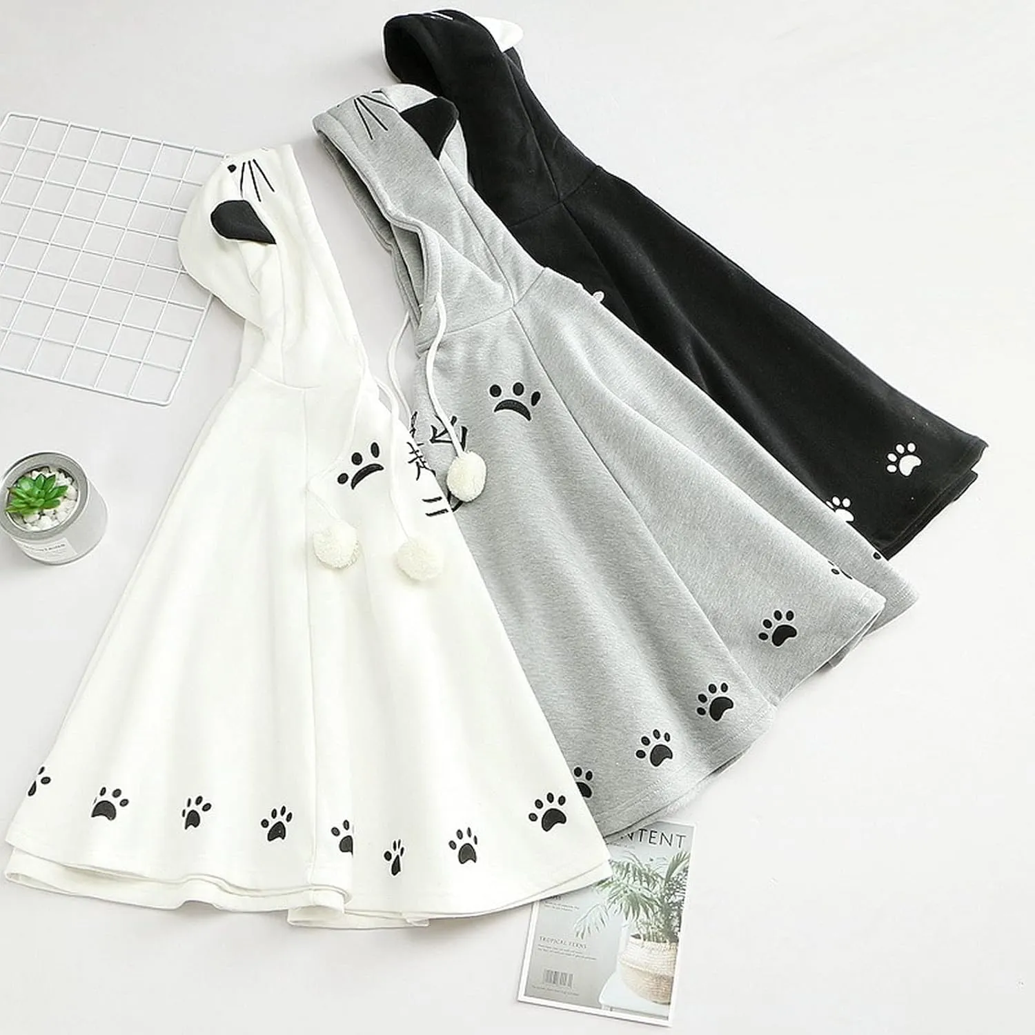 Cat Ears Women Kawaii Hoodie Cloak Anime Cute Aesthetic Japanese Cat Paw Harajuku Cartoon Cosplay Y2K Alternative Top