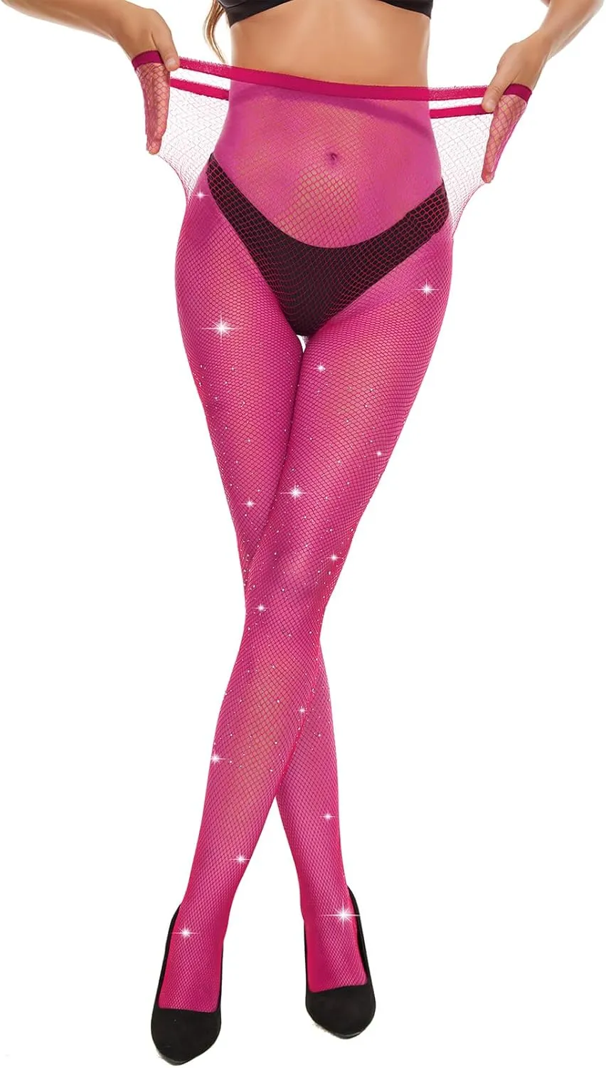 Century Star Fishnet Stockings Rhinestone Sparkle Tights Sexy High Waist Sparkly Fishnets Pantyhose for Women