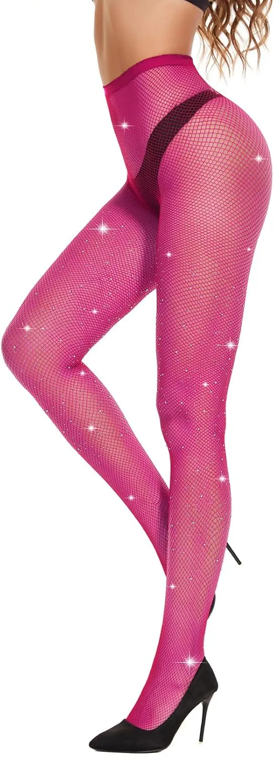 Century Star Fishnet Stockings Rhinestone Sparkle Tights Sexy High Waist Sparkly Fishnets Pantyhose for Women