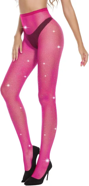 Century Star Fishnet Stockings Rhinestone Sparkle Tights Sexy High Waist Sparkly Fishnets Pantyhose for Women