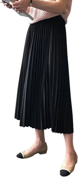 CHARTOU Women's Summer Elastic High Waist Pleated Accordion A-Line Midi Long Skirt