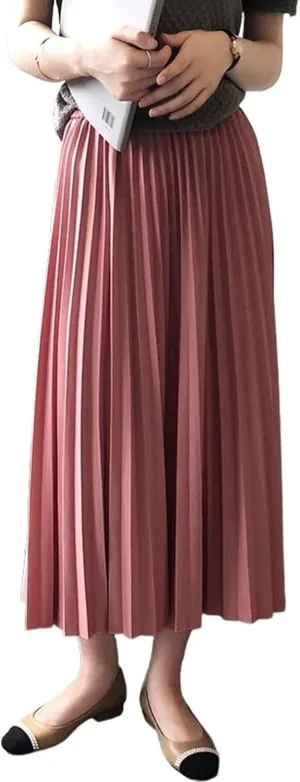 CHARTOU Women's Summer Elastic High Waist Pleated Accordion A-Line Midi Long Skirt