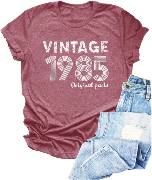 Chulianyouhuo 40th Birthday Gift Women Vintage 1985 T Shirt Letter Print Birthday Party Tops Casual Short Sleeve Tees