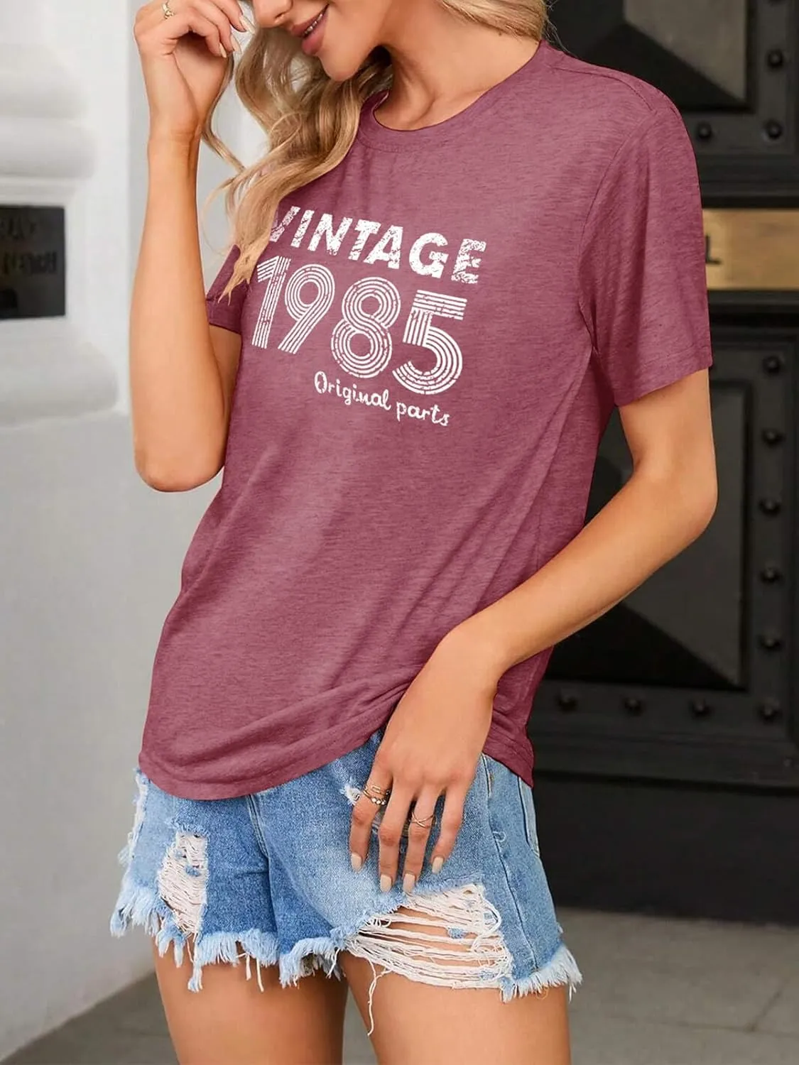 Chulianyouhuo 40th Birthday Gift Women Vintage 1985 T Shirt Letter Print Birthday Party Tops Casual Short Sleeve Tees