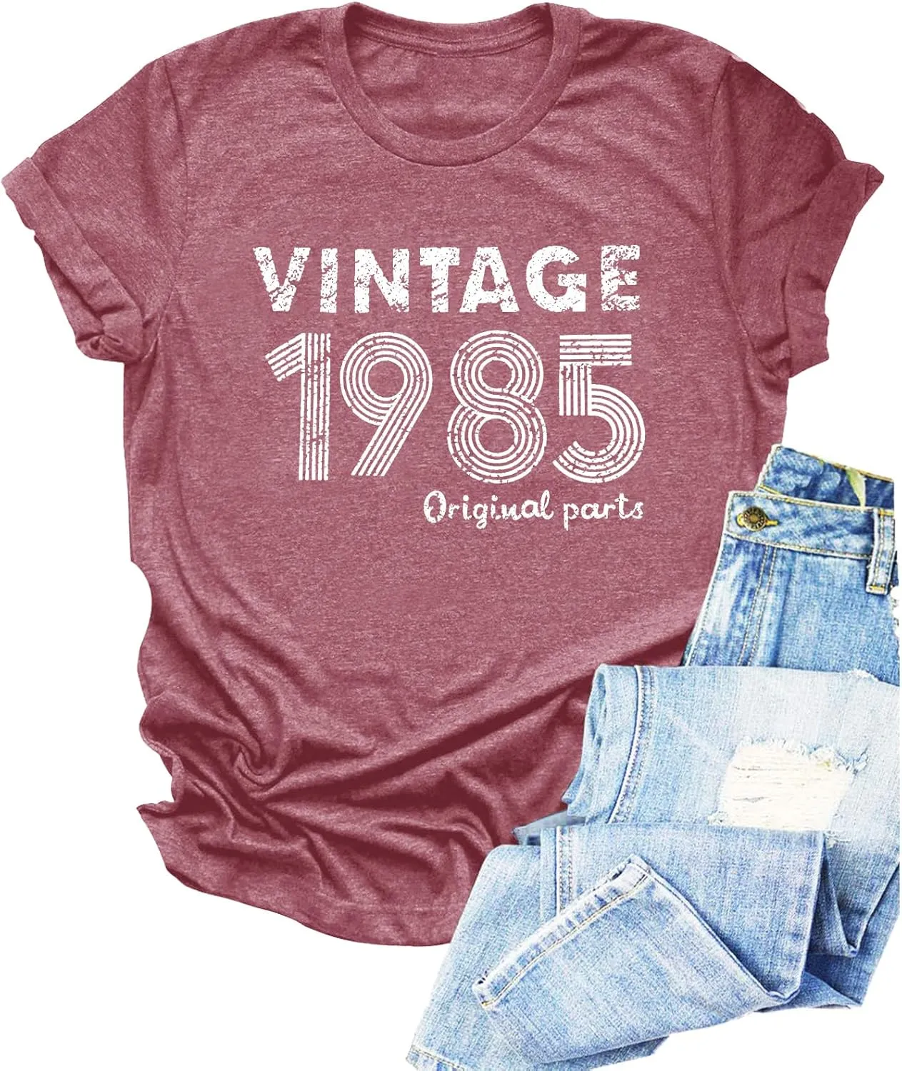 Chulianyouhuo 40th Birthday Gift Women Vintage 1985 T Shirt Letter Print Birthday Party Tops Casual Short Sleeve Tees
