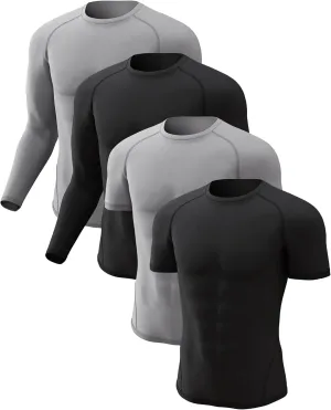 CL convallaria 4 Pack Compression Shirt Men Long Short Sleeve Cooling Dry Rash Guard Athletic T Shirt for Sports
