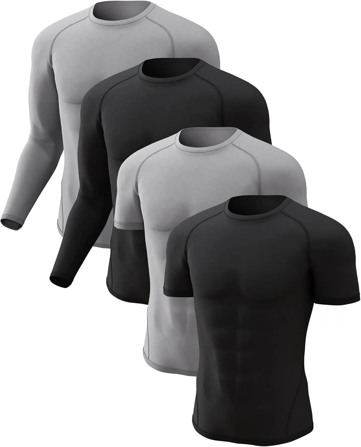 CL convallaria 4 Pack Compression Shirt Men Long Short Sleeve Cooling Dry Rash Guard Athletic T Shirt for Sports