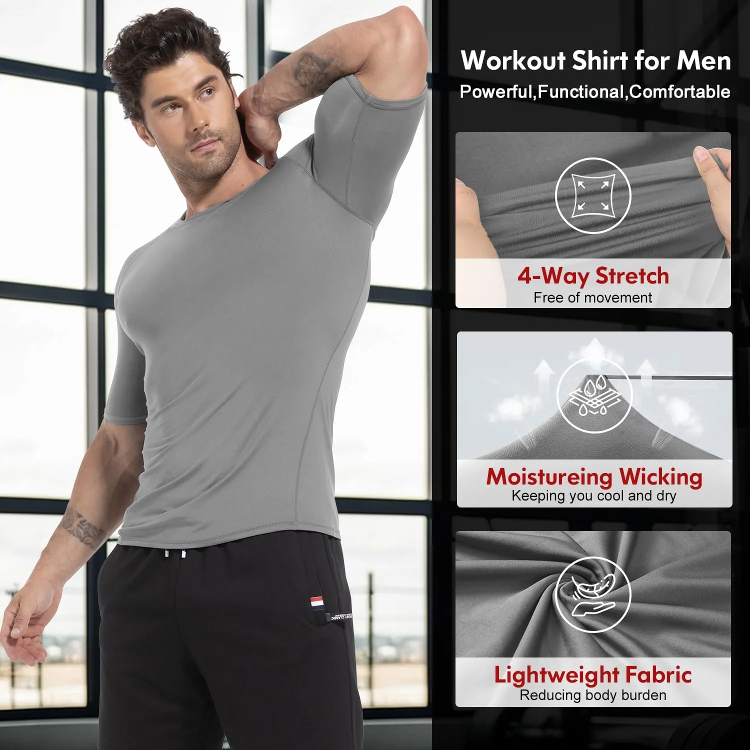 CL convallaria 4 Pack Compression Shirt Men Long Short Sleeve Cooling Dry Rash Guard Athletic T Shirt for Sports