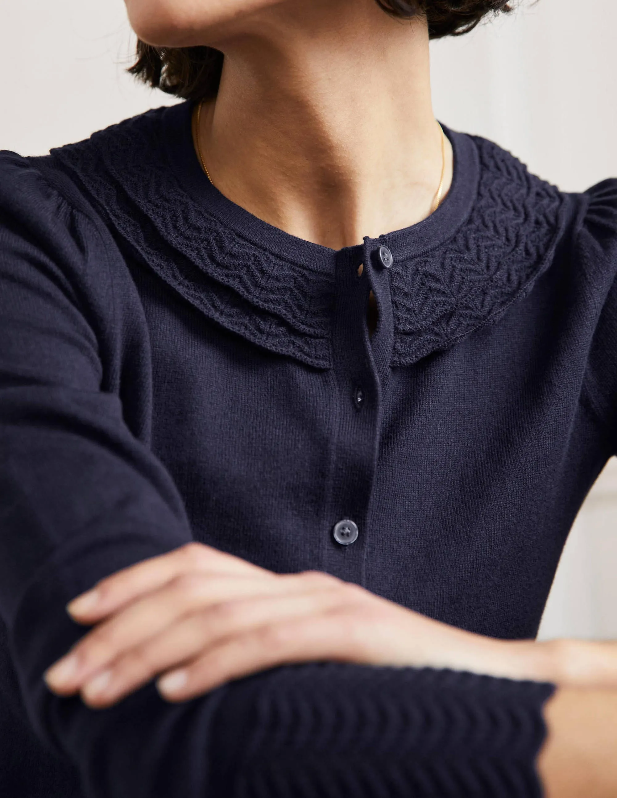 Collar Detail Cardigan-Navy