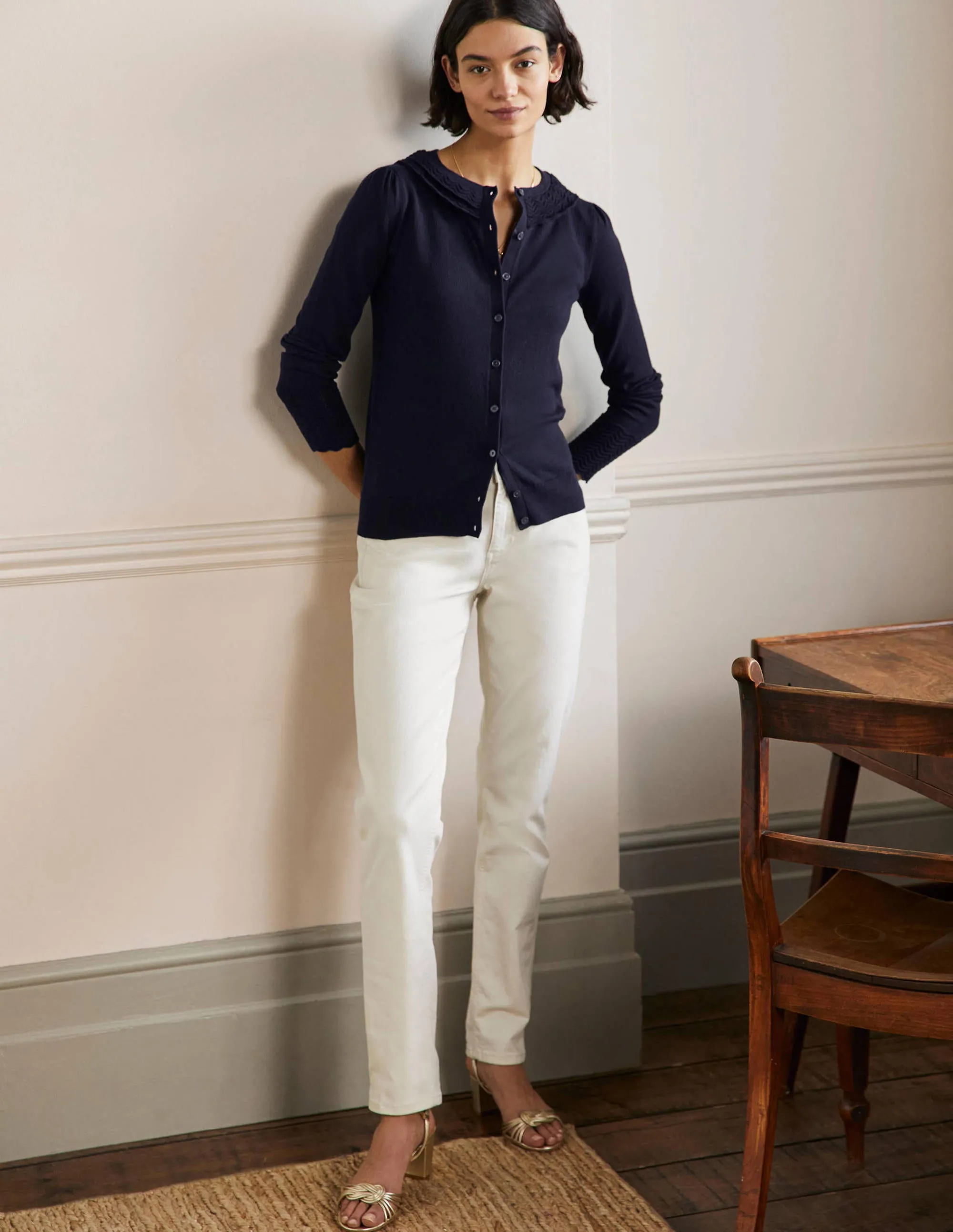 Collar Detail Cardigan-Navy