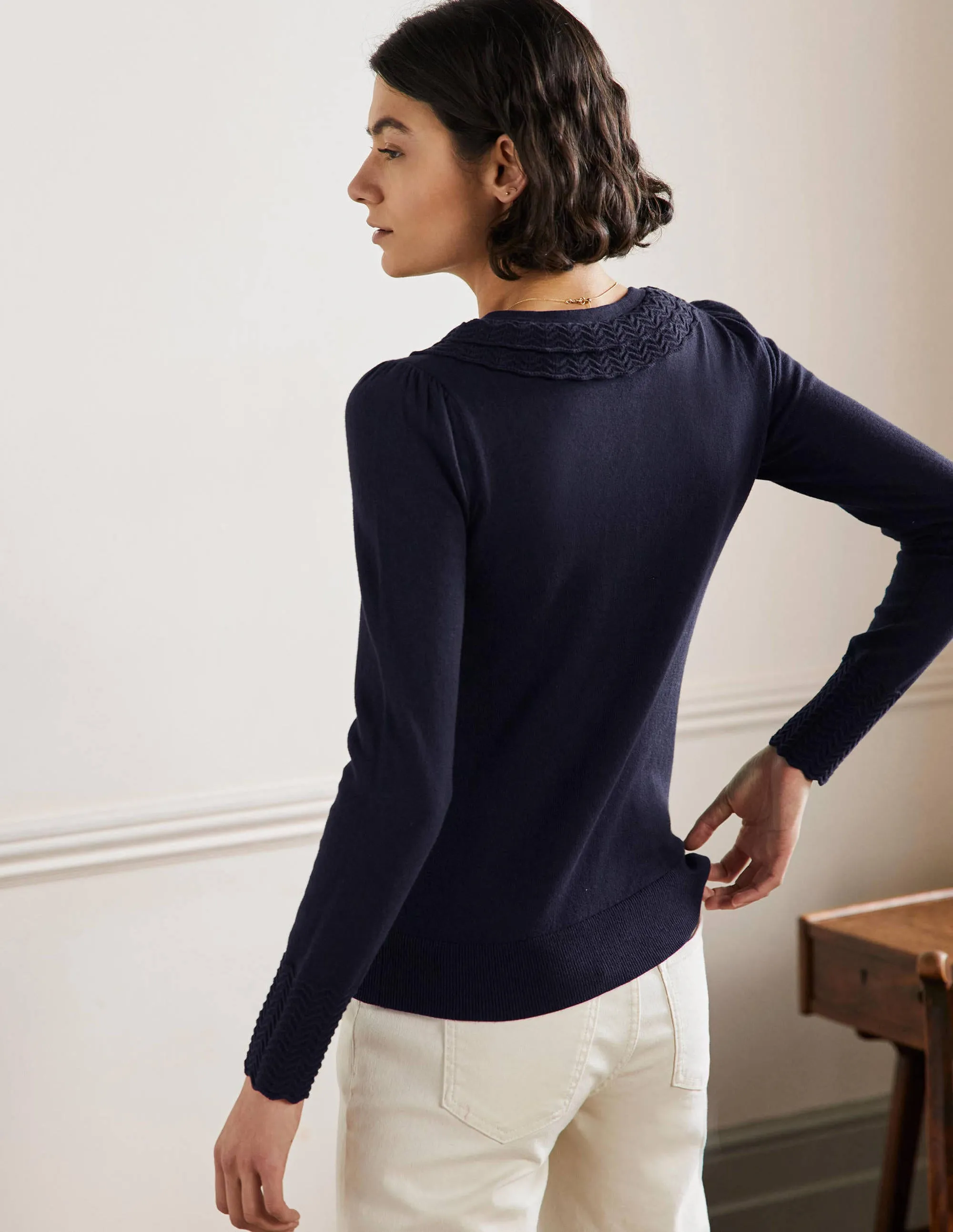 Collar Detail Cardigan-Navy