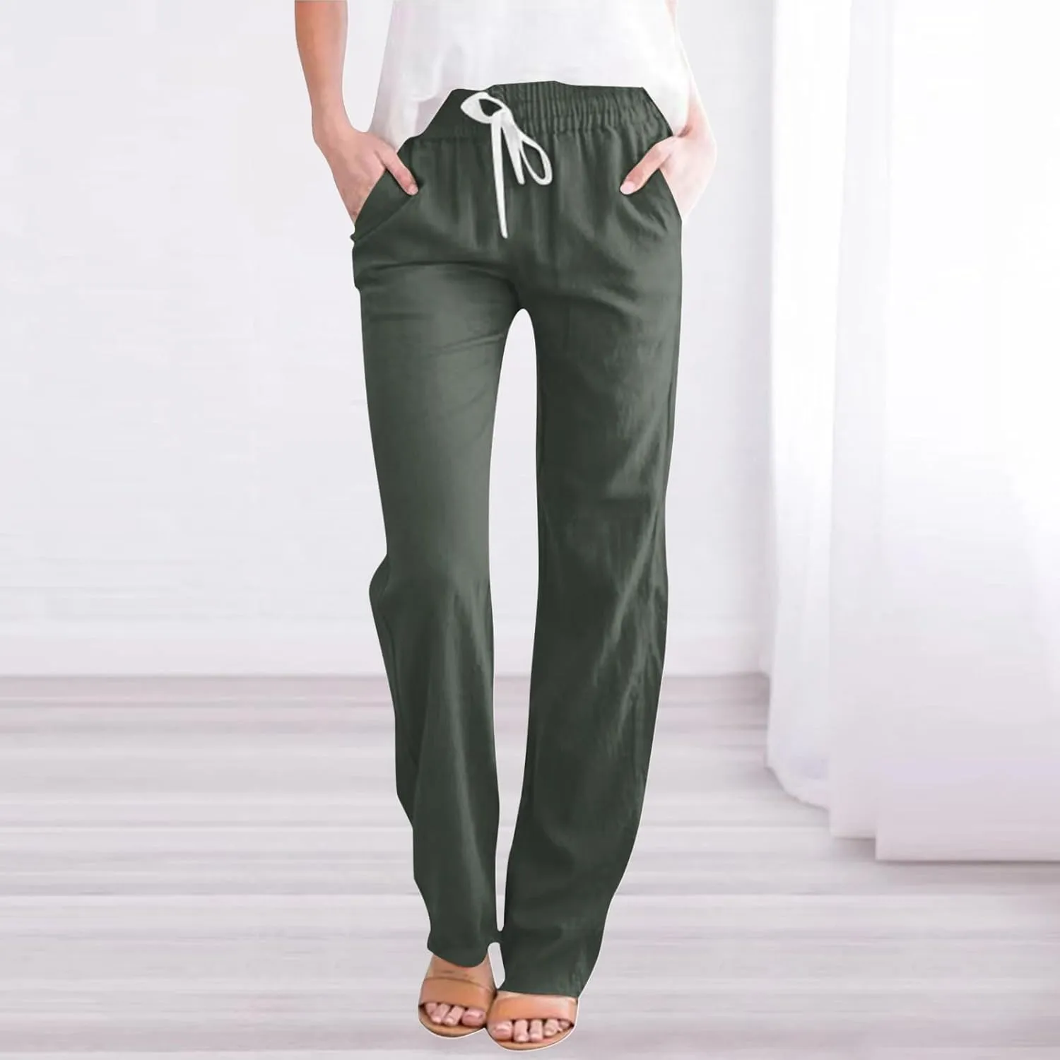Corduroy Pleated Pants for Women Winter Loose-Fitting Beach Slacks with Pockets Wide Leg Flare Leggings