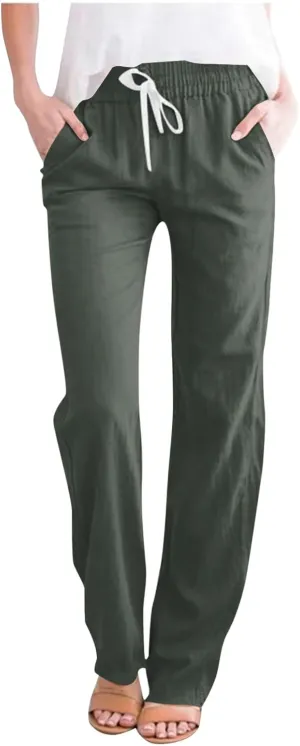 Corduroy Pleated Pants for Women Winter Loose-Fitting Beach Slacks with Pockets Wide Leg Flare Leggings