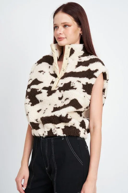Cow Print Vests with Zipper