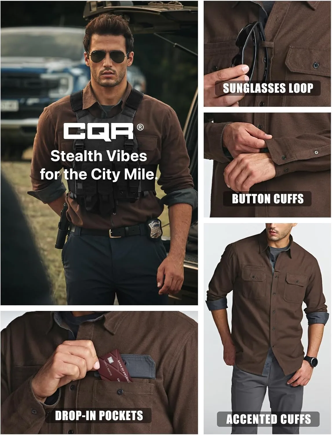 CQR Men's All Cotton Flannel Shirt, Long Sleeve Casual Button Down Plaid Shirt, Brushed Soft Outdoor Tactical Work Shirts