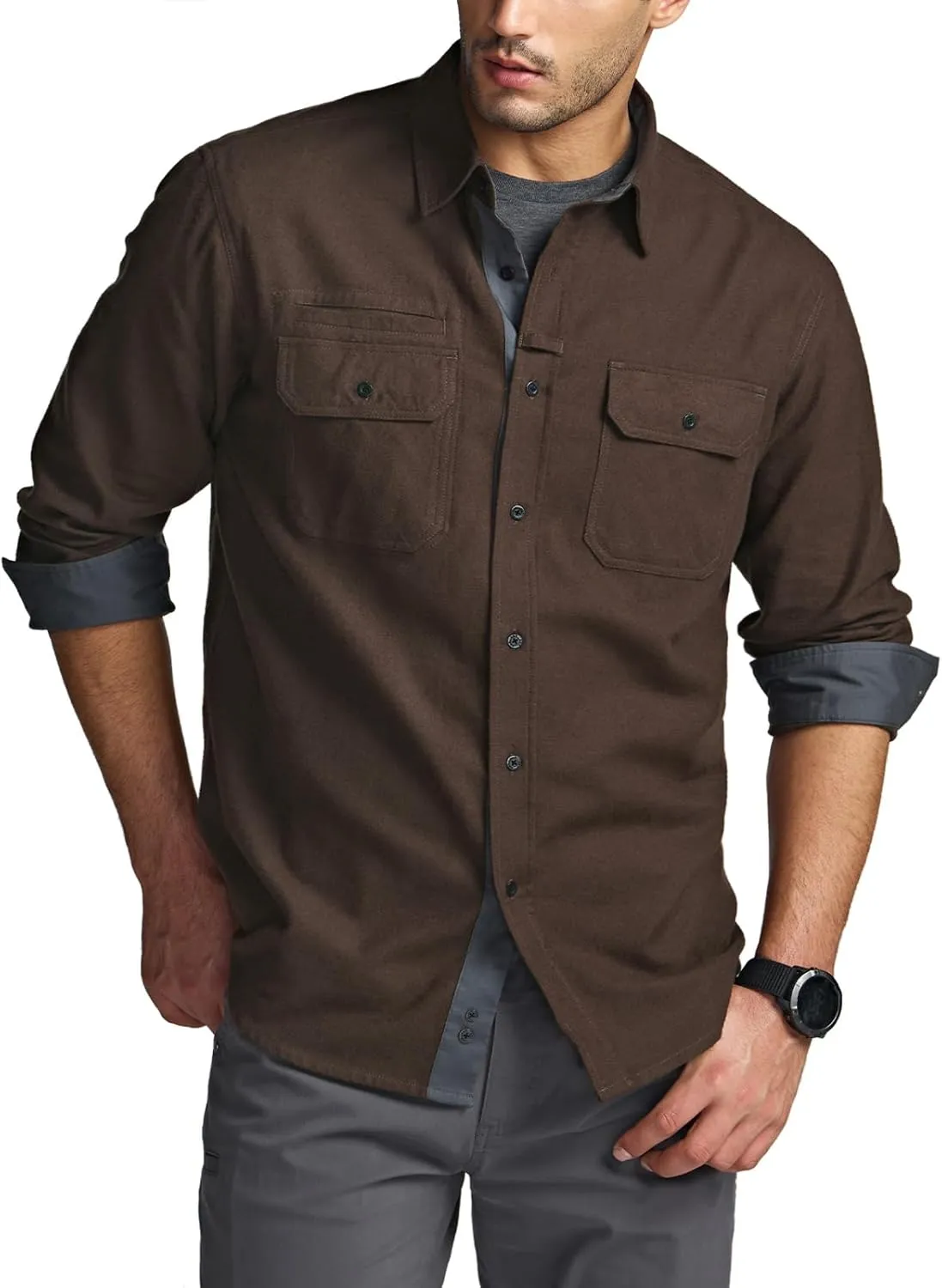 CQR Men's All Cotton Flannel Shirt, Long Sleeve Casual Button Down Plaid Shirt, Brushed Soft Outdoor Tactical Work Shirts