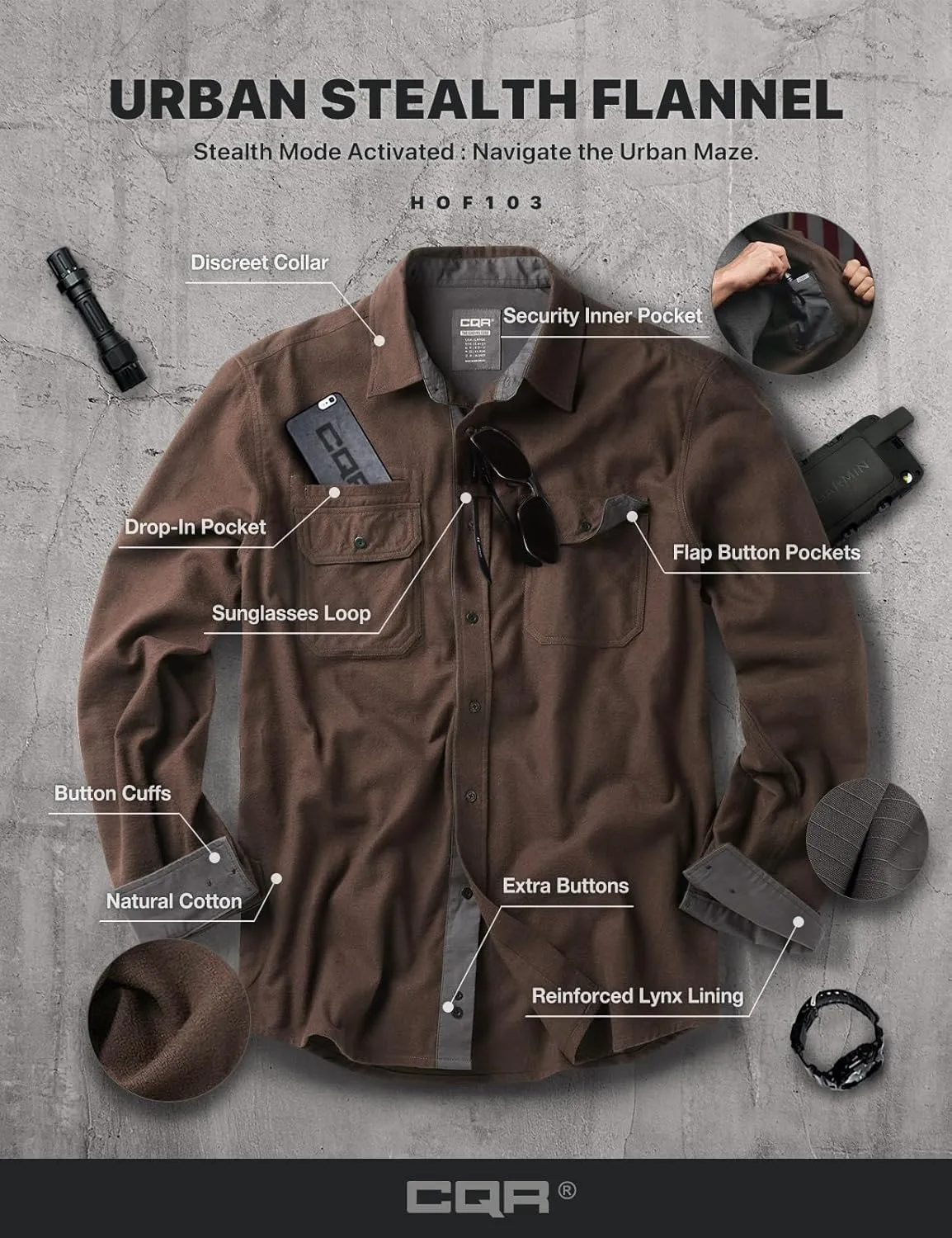 CQR Men's All Cotton Flannel Shirt, Long Sleeve Casual Button Down Plaid Shirt, Brushed Soft Outdoor Tactical Work Shirts