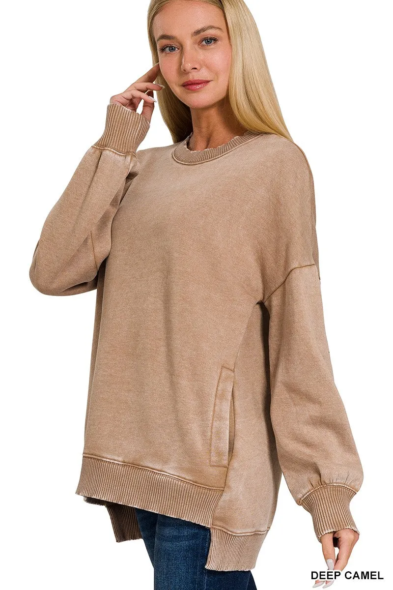 Cuddle Me Cozy Acid Wash Pullover - Final Sale