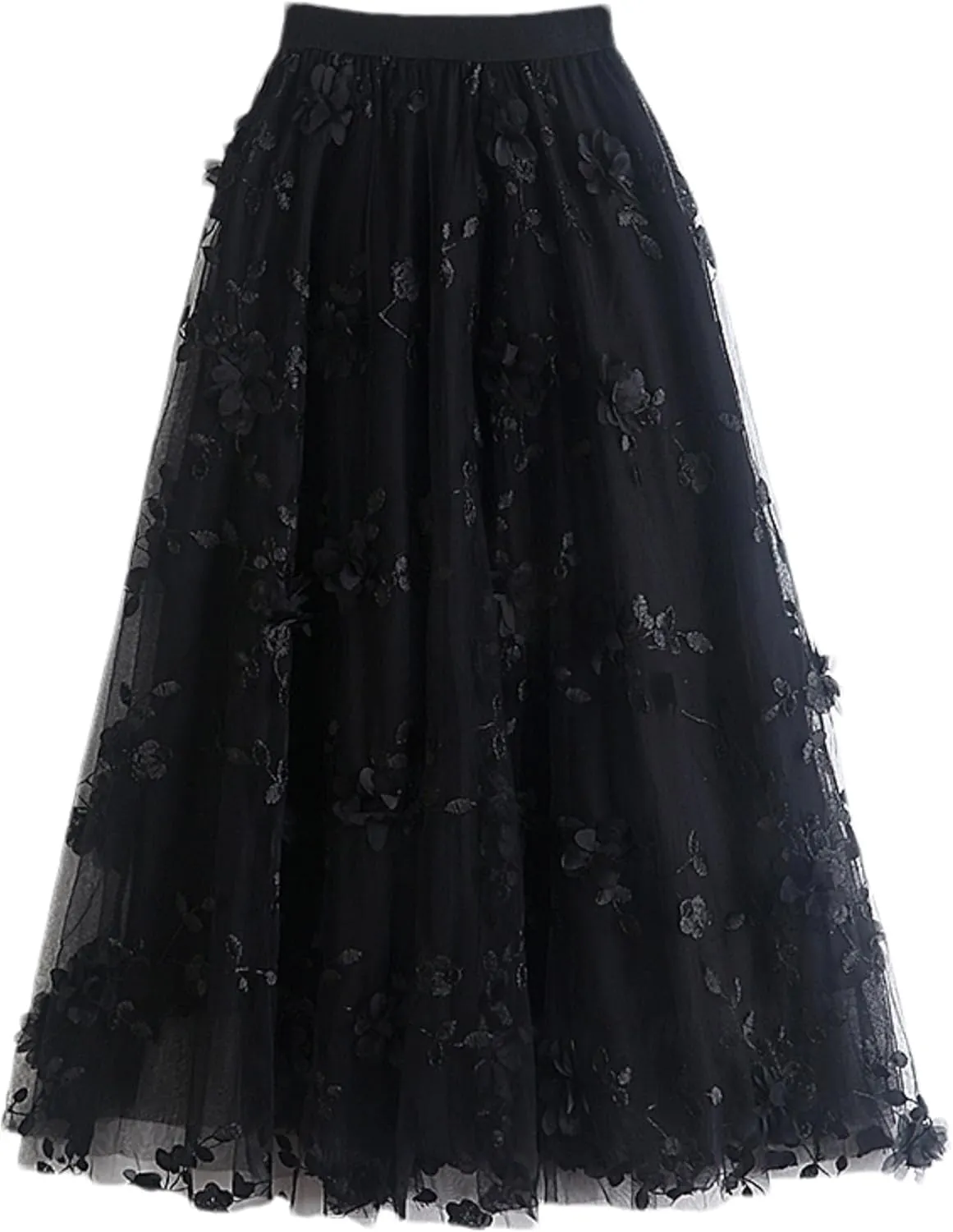 Cute Floral High Waisted Tulle Skirts for Women Trendy Summer Pleated Layered Mesh Long Flowy A Line Midi Fairy Skirt