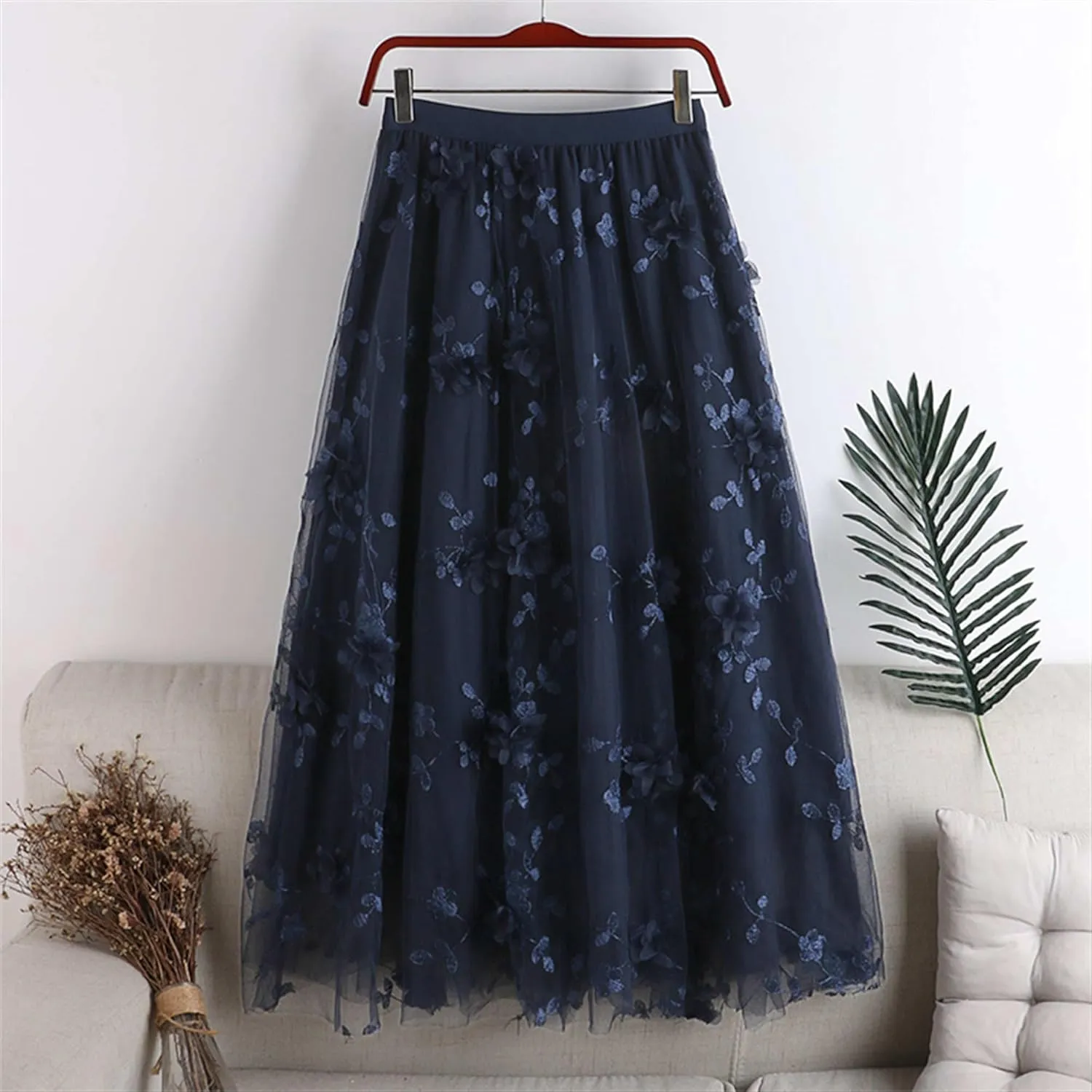 Cute Floral High Waisted Tulle Skirts for Women Trendy Summer Pleated Layered Mesh Long Flowy A Line Midi Fairy Skirt