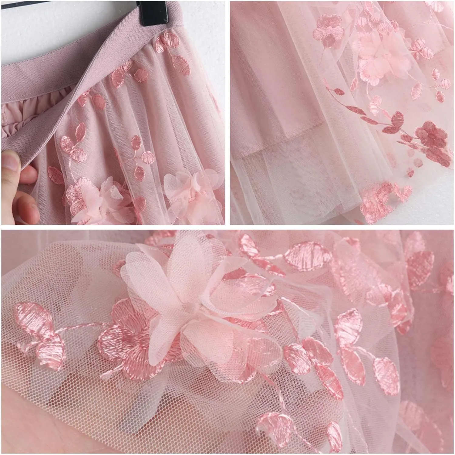 Cute Floral High Waisted Tulle Skirts for Women Trendy Summer Pleated Layered Mesh Long Flowy A Line Midi Fairy Skirt