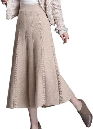 DBFBDTU Knitted Skirt Women's Elastic High Waist Solid Color Midi Skirt Office Ladies A-Line Long Skirts Female