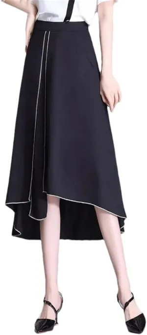 DBFBDTU Women Pleated Irregular Office Lady Loose High Waist Long Skirt Female Casual Solid A-Line Midi Skirt