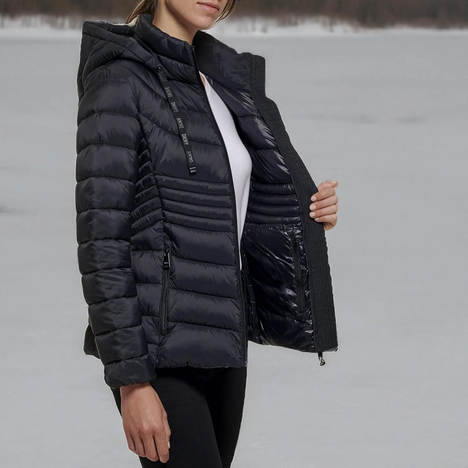 DKNY Womens Comfortable Soft Packable Puffer Outerwear Jacket