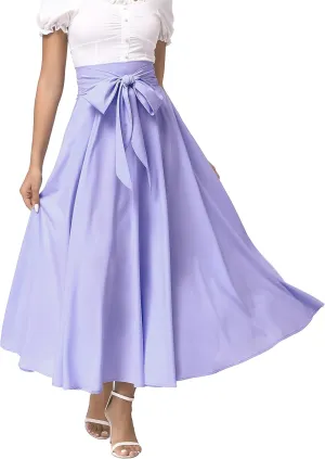 DREFBUFY Women's Maxi Skirt High Waist Elegant Pleated Flowy Slit Skirts with Pockets