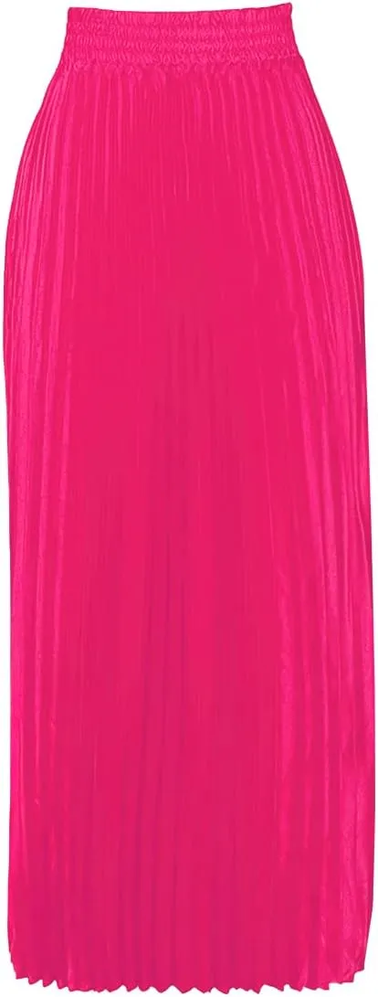 ebossy Women's High Waist Pleated Metallic Shiny Accordion Skirt Elegant A Line Swing Party Maxi Skirts