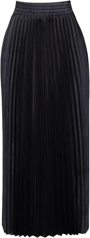 ebossy Women's High Waist Pleated Metallic Shiny Accordion Skirt Elegant A Line Swing Party Maxi Skirts