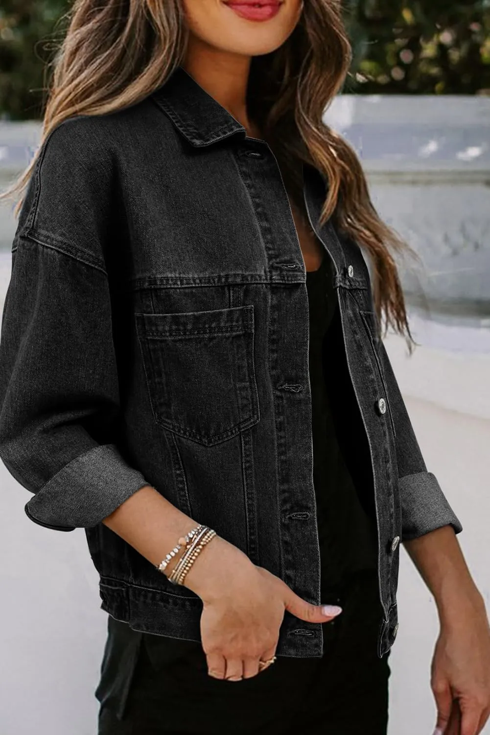 Ecosunny Womens Casual Long Sleeve Button Down Shirt Jacket Stripe Washed Oversize Pocketed Denim Lightweight Coat Tops