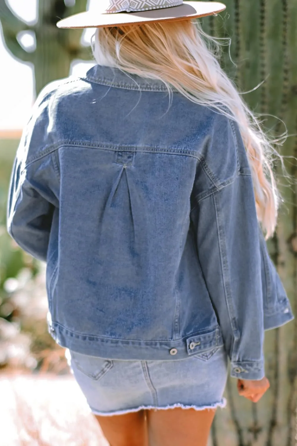 Ecosunny Womens Casual Long Sleeve Button Down Shirt Jacket Stripe Washed Oversize Pocketed Denim Lightweight Coat Tops