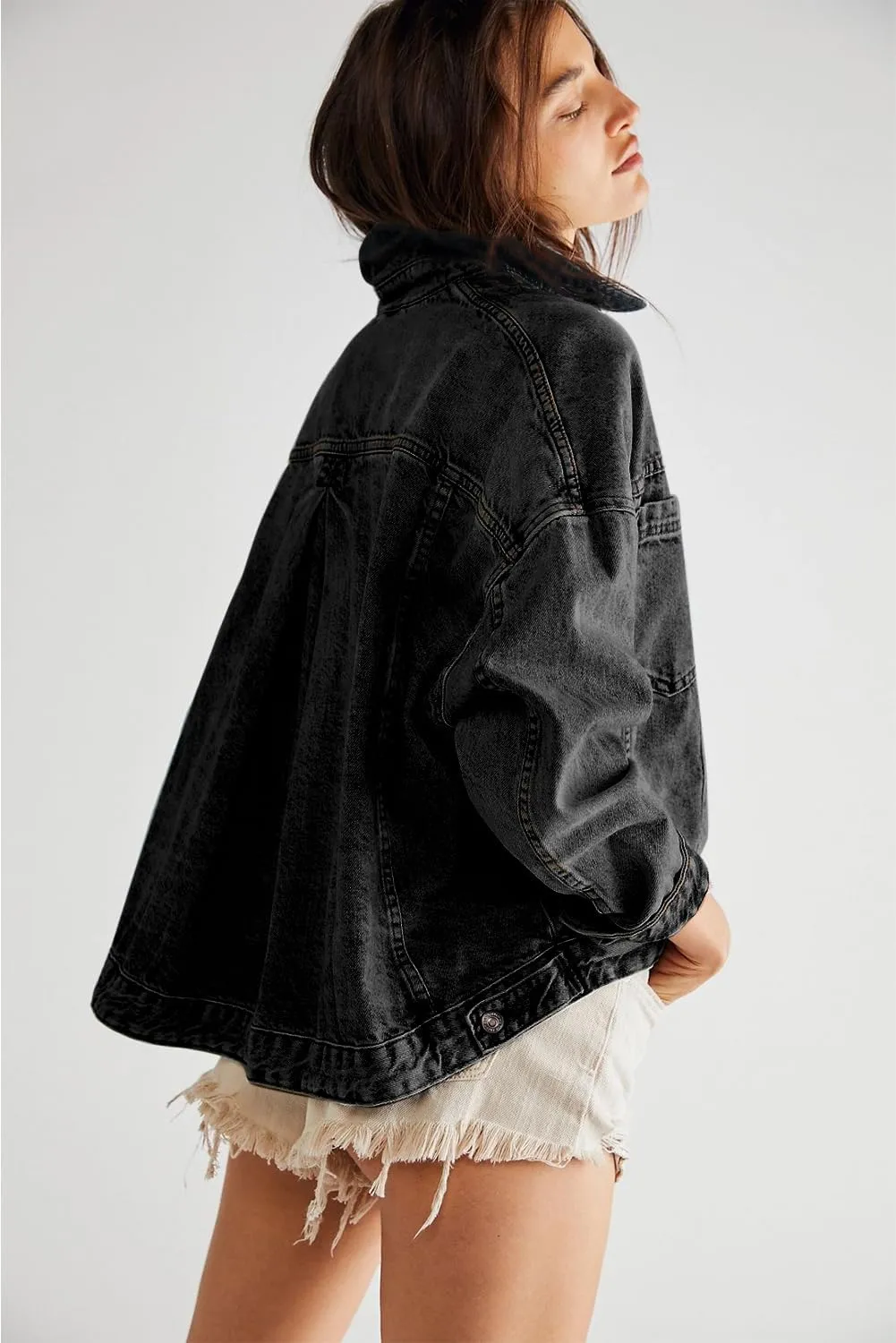 Ecosunny Womens Casual Long Sleeve Button Down Shirt Jacket Stripe Washed Oversize Pocketed Denim Lightweight Coat Tops