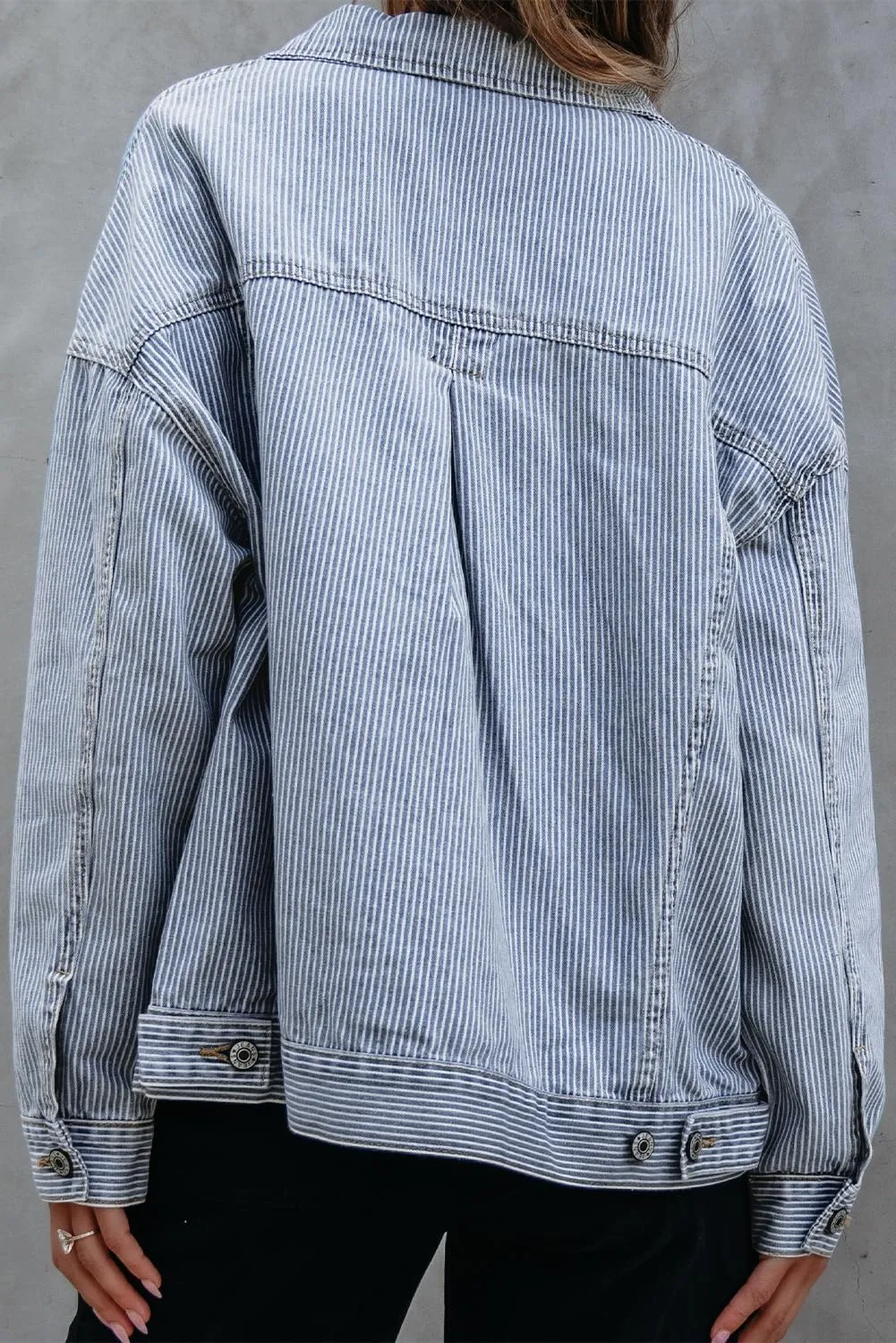 Ecosunny Womens Casual Long Sleeve Button Down Shirt Jacket Stripe Washed Oversize Pocketed Denim Lightweight Coat Tops