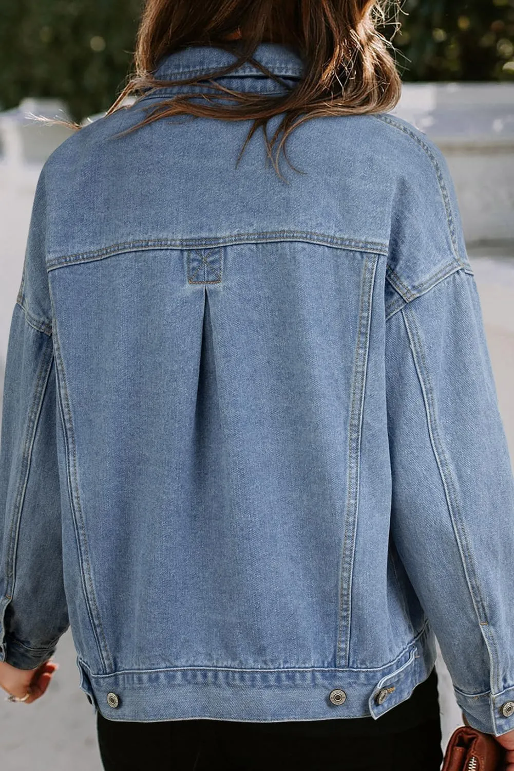 Ecosunny Womens Casual Long Sleeve Button Down Shirt Jacket Stripe Washed Oversize Pocketed Denim Lightweight Coat Tops