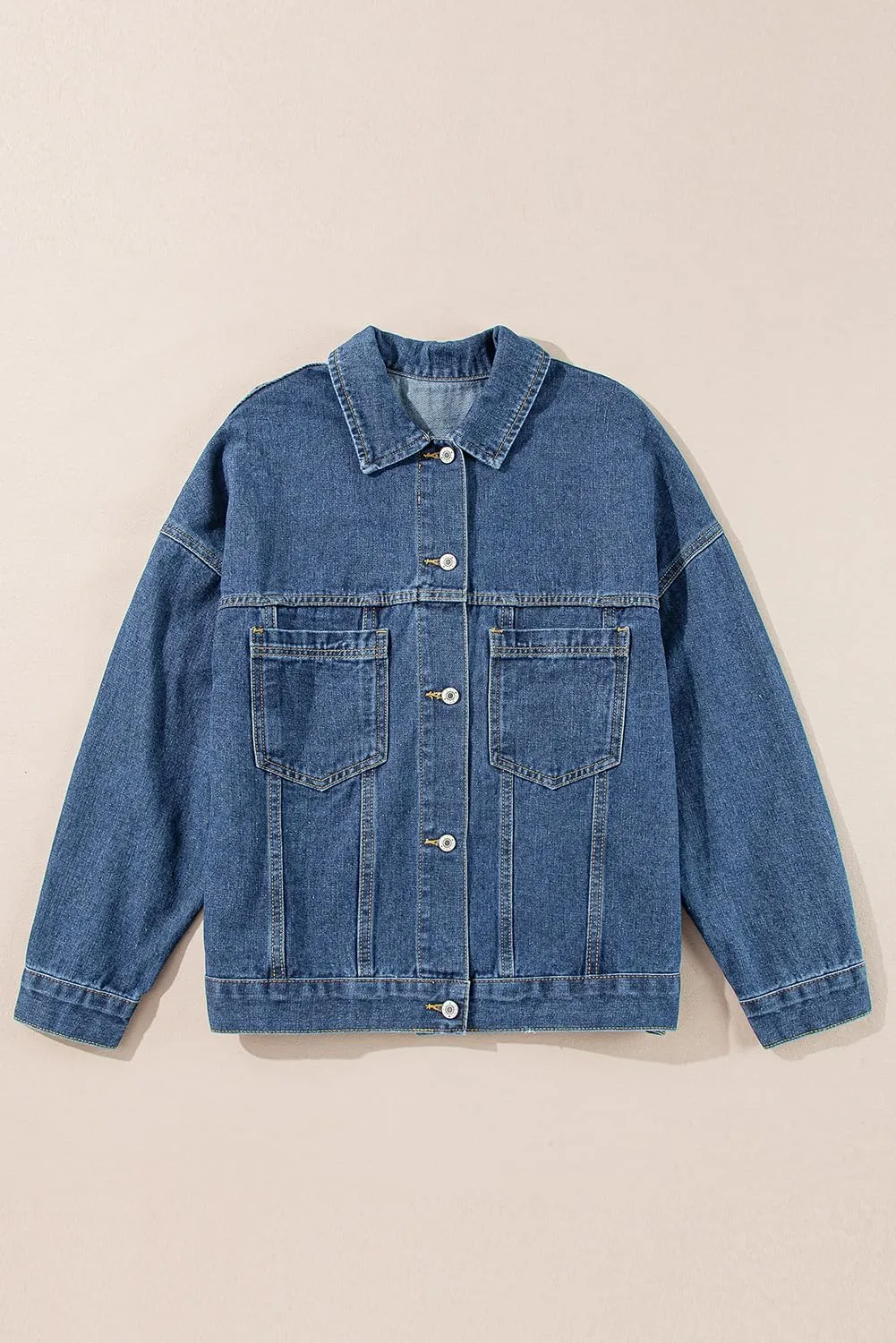 Ecosunny Womens Casual Long Sleeve Button Down Shirt Jacket Stripe Washed Oversize Pocketed Denim Lightweight Coat Tops