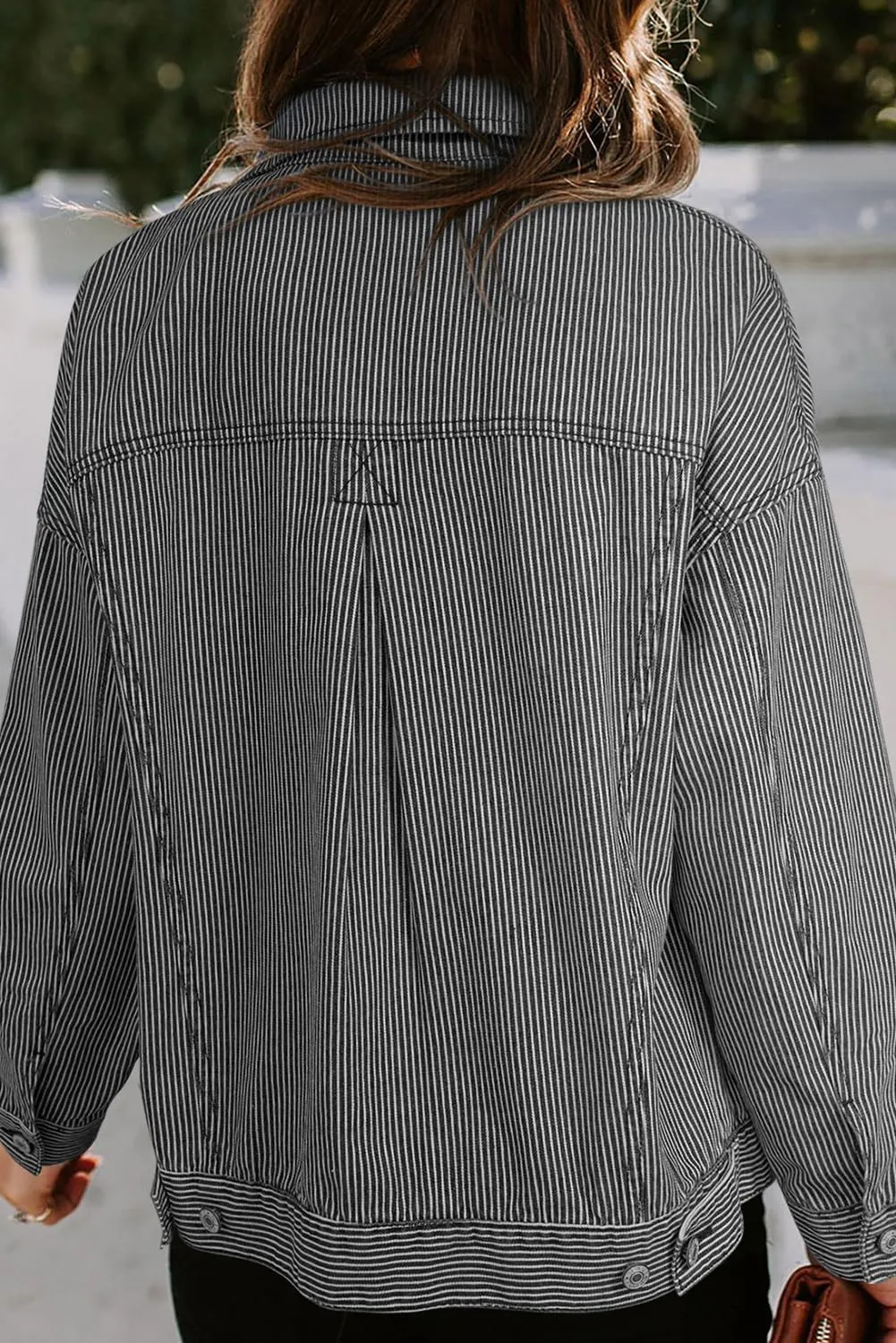 Ecosunny Womens Casual Long Sleeve Button Down Shirt Jacket Stripe Washed Oversize Pocketed Denim Lightweight Coat Tops