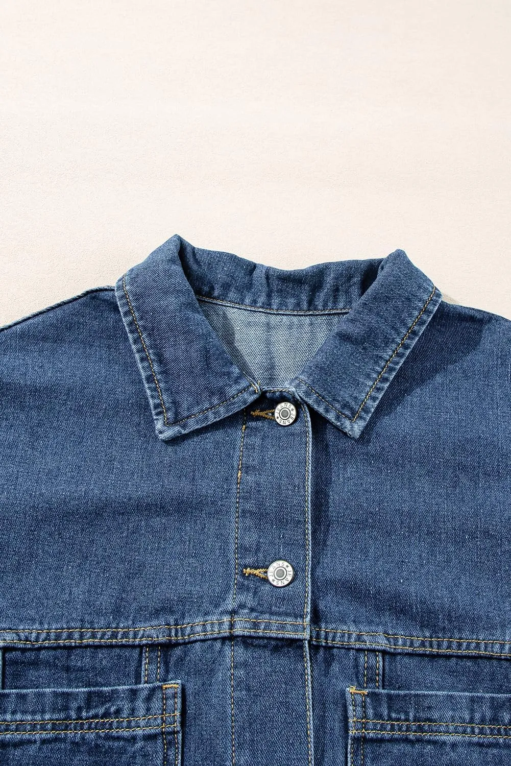 Ecosunny Womens Casual Long Sleeve Button Down Shirt Jacket Stripe Washed Oversize Pocketed Denim Lightweight Coat Tops