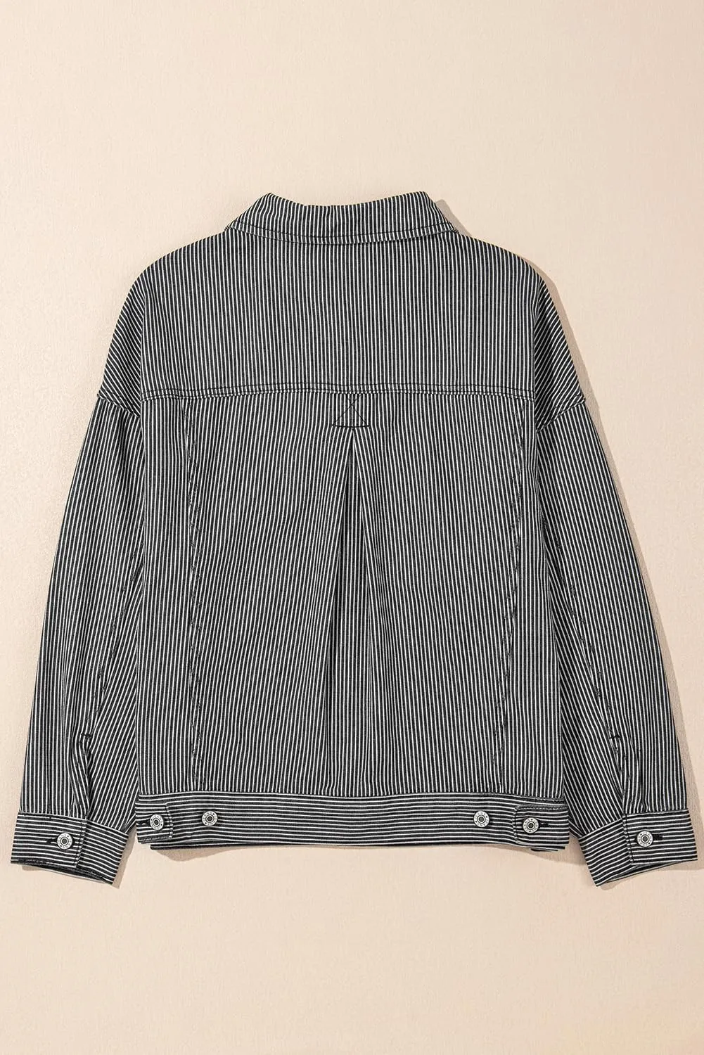 Ecosunny Womens Casual Long Sleeve Button Down Shirt Jacket Stripe Washed Oversize Pocketed Denim Lightweight Coat Tops