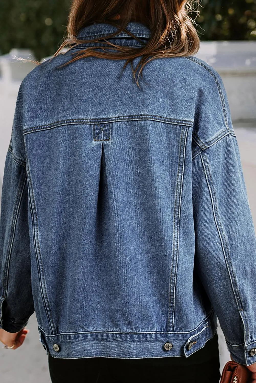 Ecosunny Womens Casual Long Sleeve Button Down Shirt Jacket Stripe Washed Oversize Pocketed Denim Lightweight Coat Tops