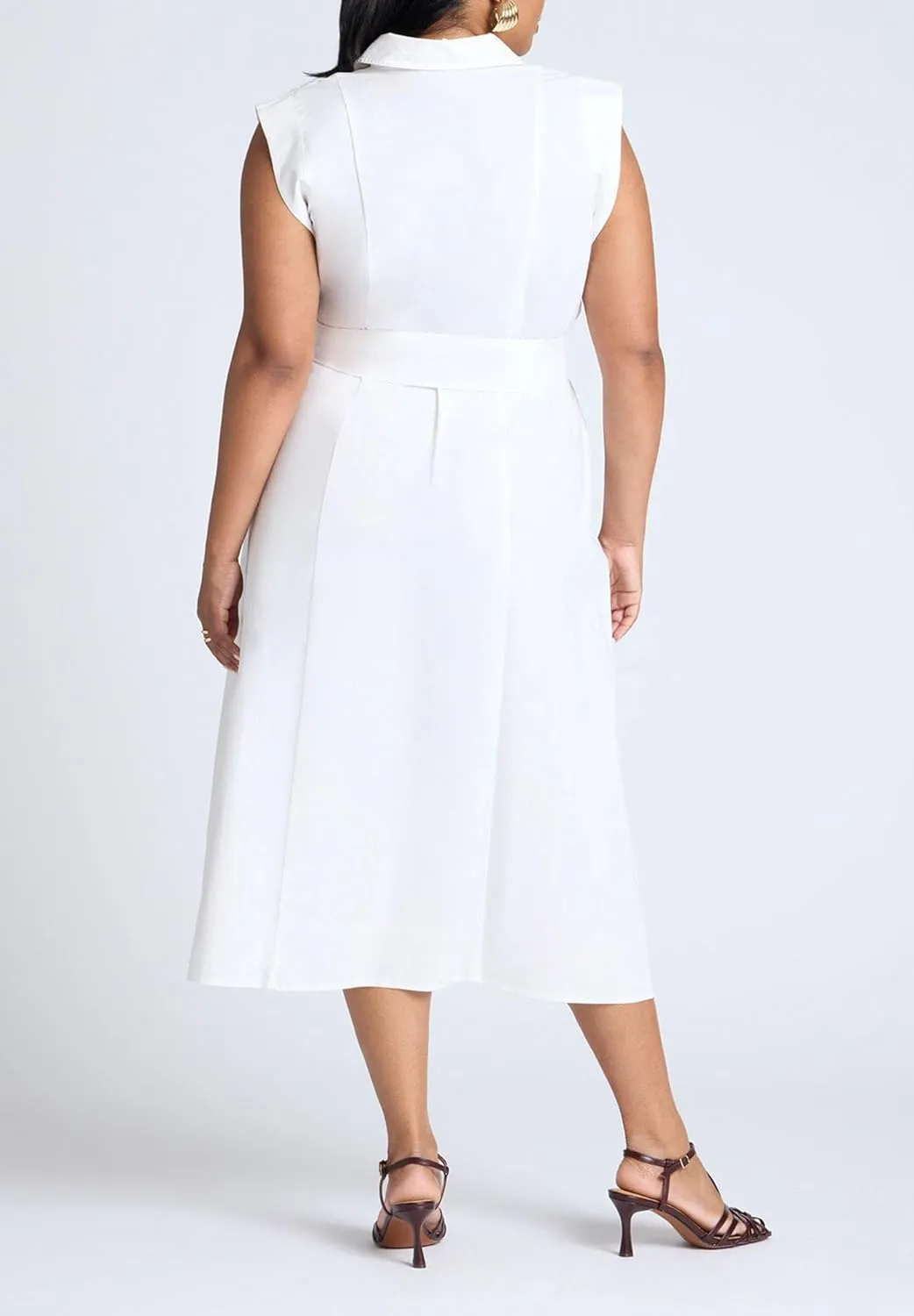 ELOQUII Elements Women's Plus Size Midi Sleeveless Shirt Dress
