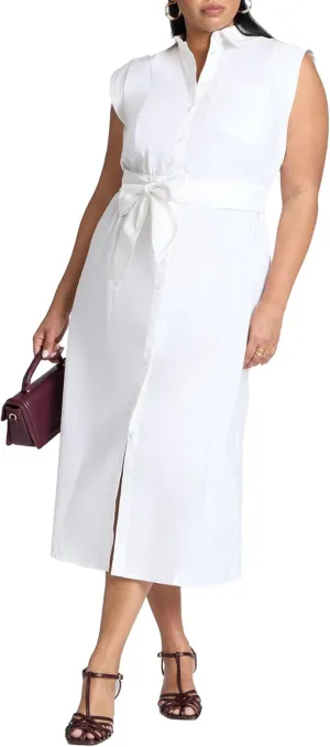 ELOQUII Elements Women's Plus Size Midi Sleeveless Shirt Dress