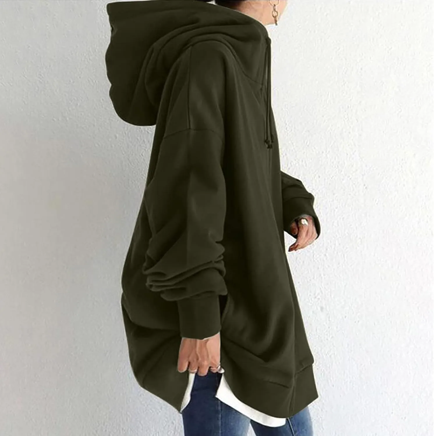 fartey Zip Up Hoodie Women Oversized Loose Baggy Long Sweatshirts Casual Drawstring Long Sleeve Y2K Jackets With Pockets