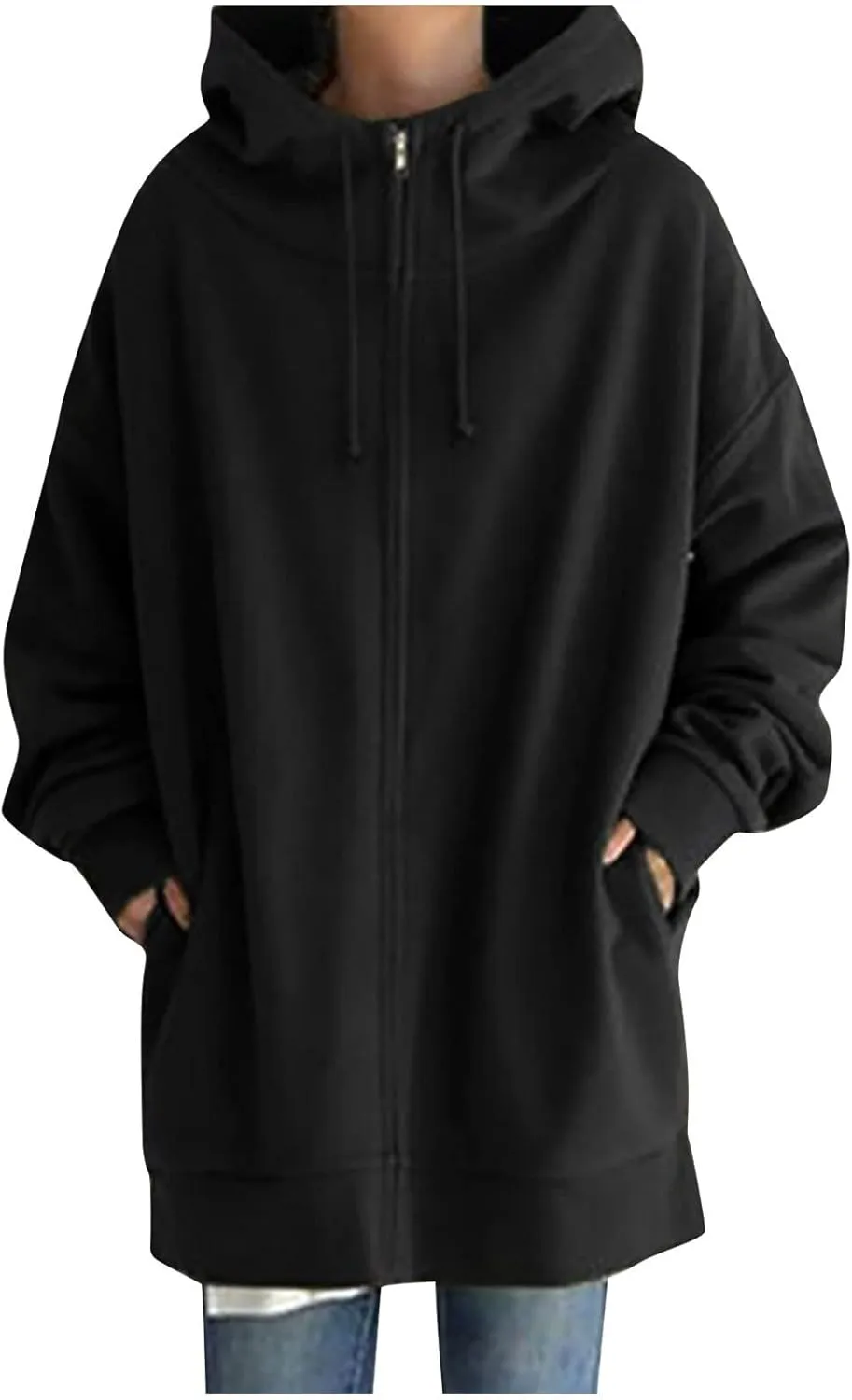 fartey Zip Up Hoodie Women Oversized Loose Baggy Long Sweatshirts Casual Drawstring Long Sleeve Y2K Jackets With Pockets