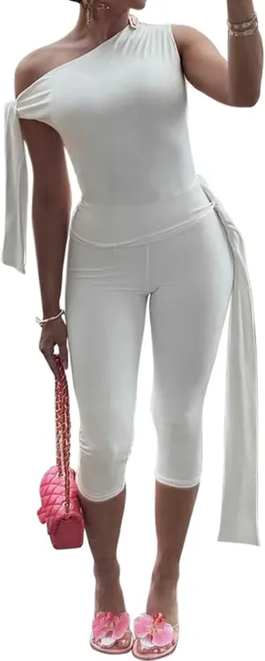 Fastkoala Women's 2 Piece Shorts Sets Outfits Casual Summer 2025 Sexy Off The Shoulder Bodycon Matching Pants Sets